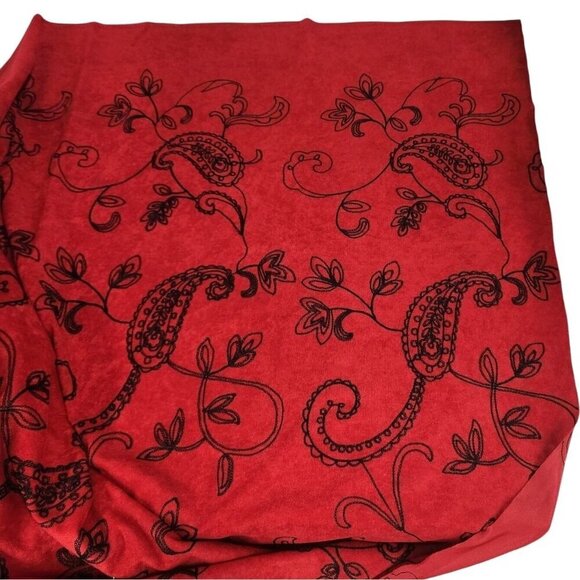 Red Burgundy Black Paisley & Floral Embroidered Faux Suede Fabric 60" Wide X 2 Y - Picture 1 of 6